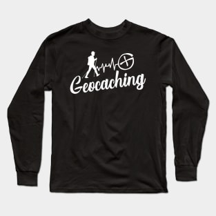 Geocaching - Heartbeat ECG Geocacher Silhouette Long Sleeve T-Shirt